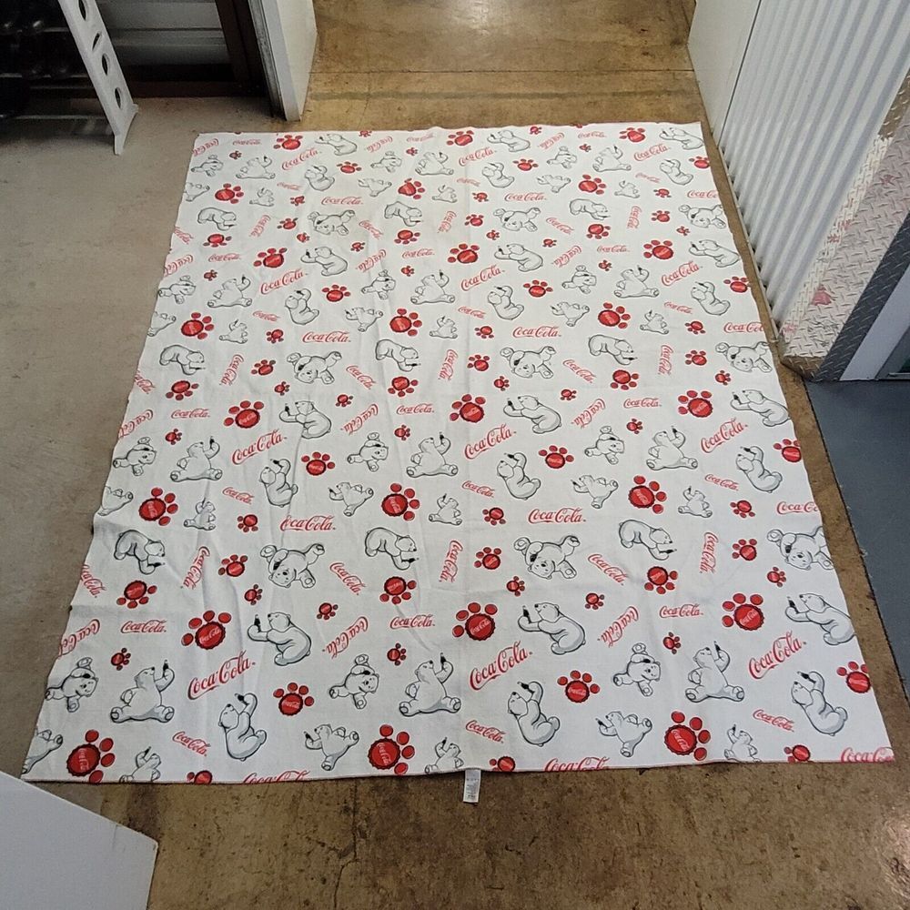 Vintage Coca Cola Blanket White Red Polar Bears Made in USA 88x70